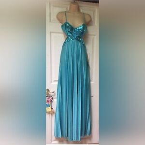 Prom pleated long beautiful backless blue dress with sequence